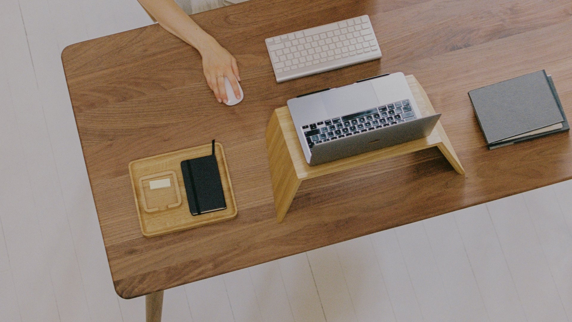 wooden desk and wooden laptop accessories