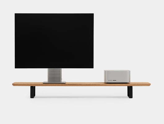 oak desk shelf with black legs - front | oak, black