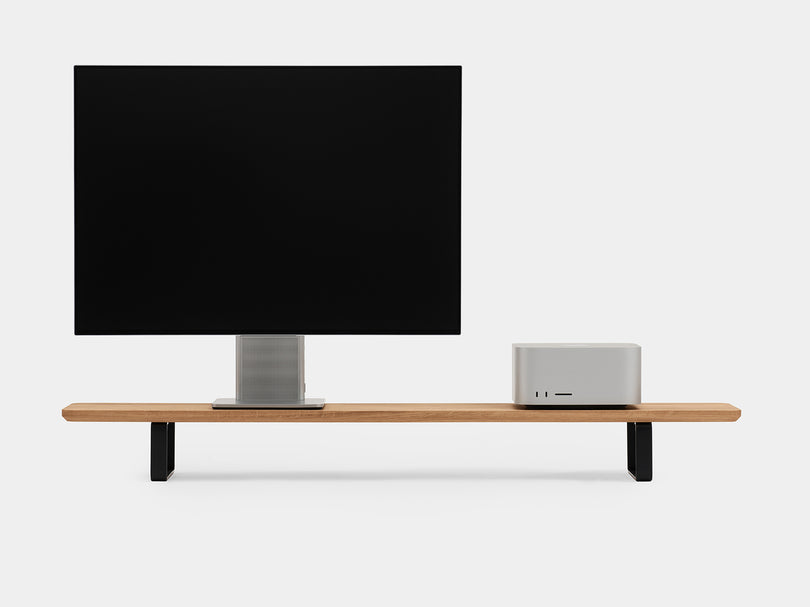 oak desk shelf with black legs - front | oak, black