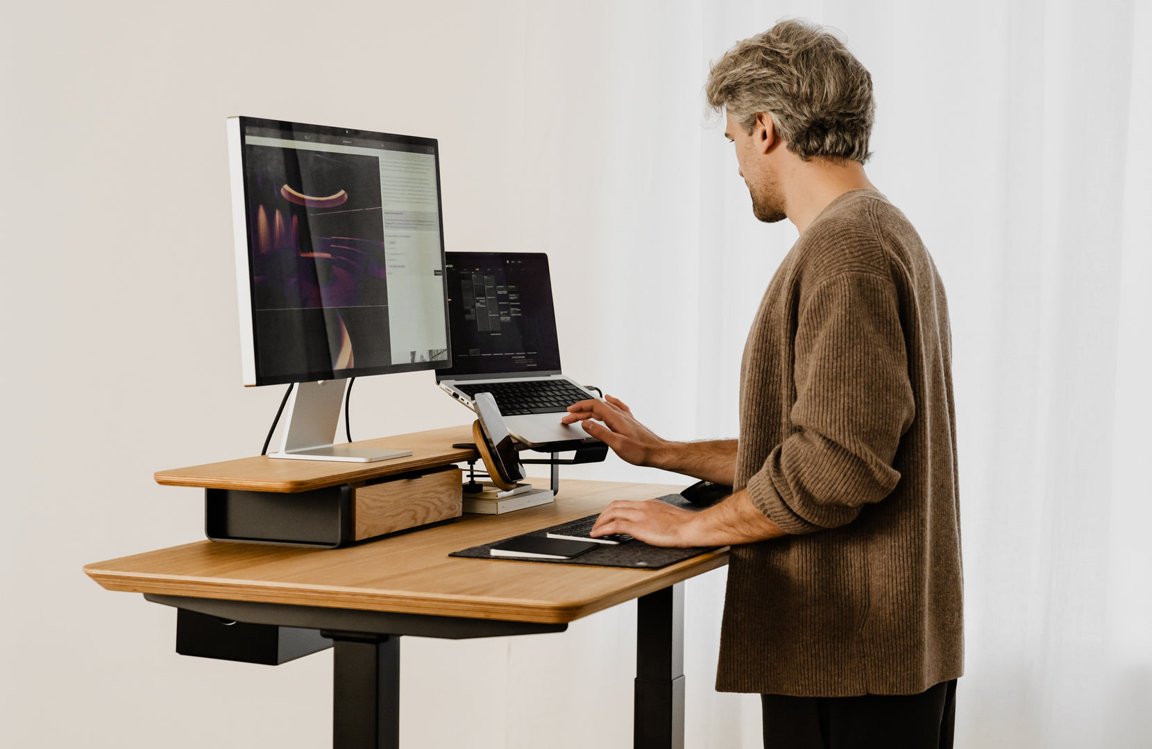 oakywood oak veneer desk setup | oak veneer, ,