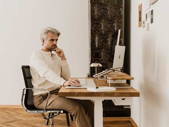 desk shelf laptop mount in use | white,