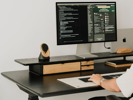 oakywood oak modular drawers with black base in desk setup | oak, ,