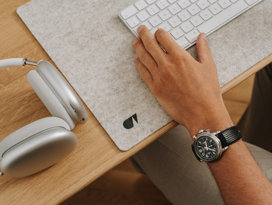 oakywood stone grey felt desk mat on oak desk | stone grey,