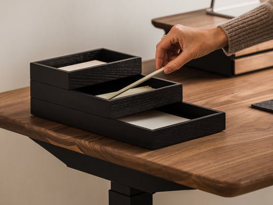Stackable Valet Tray in black – stylish black tray for office or home desk use | black,