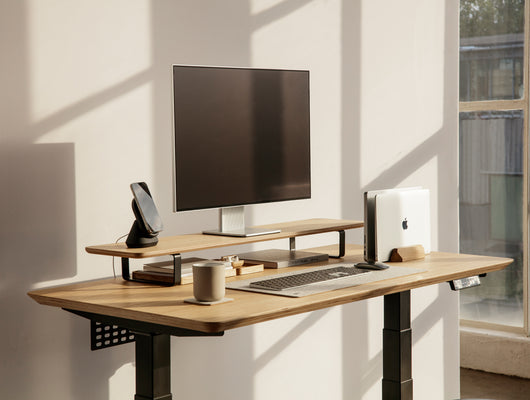 oakywood oak veneer standing desk setup | oak veneer, ,