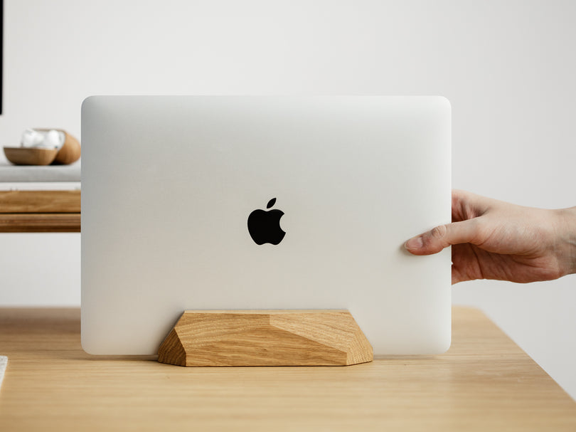 oakywood oak wooden laptop stand in use | oak
