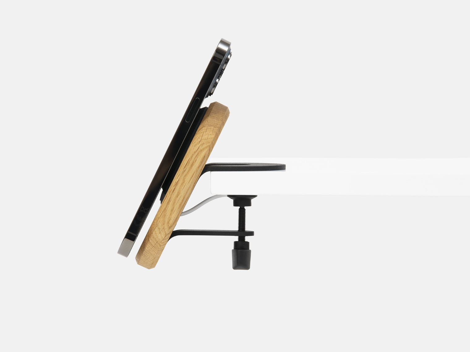 oak magsafe iphone desk shelf mount - side | oak