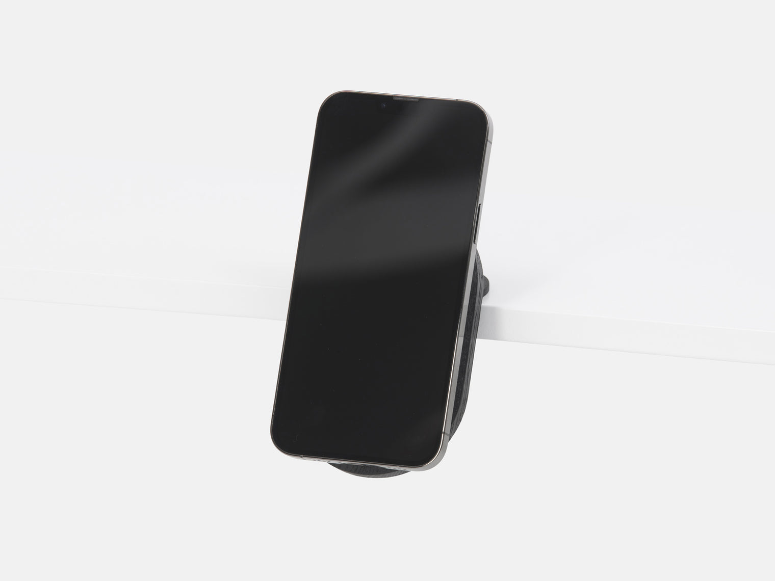 black magsafe iphone desk shelf mount - in use | black