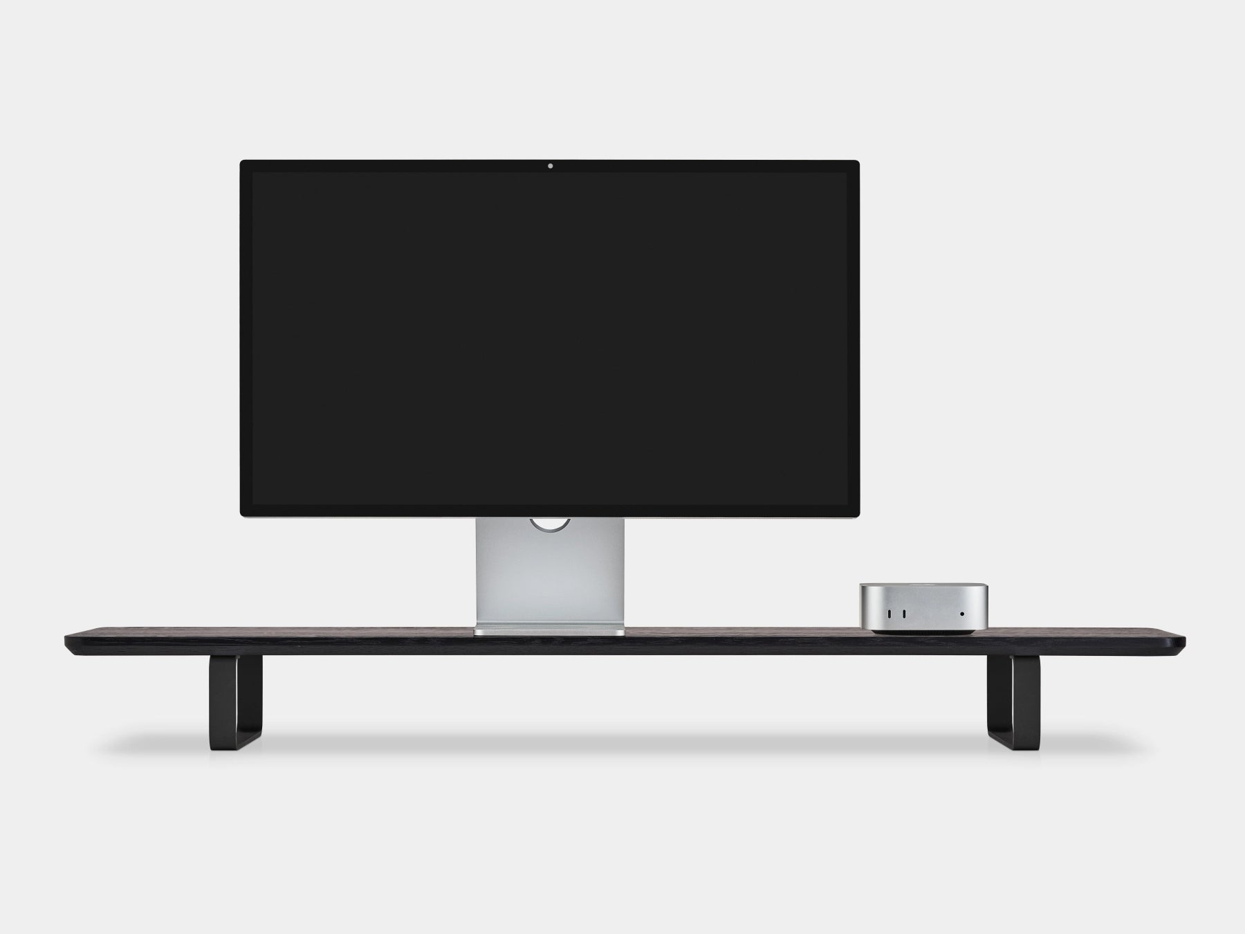 black wooden desk shelf with black legs - closeup | black, black