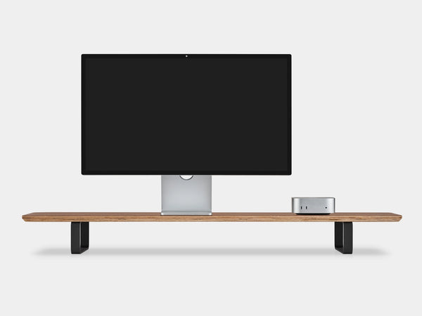 walnut veneer desk shelf with black legs - front | walnut veneer, black