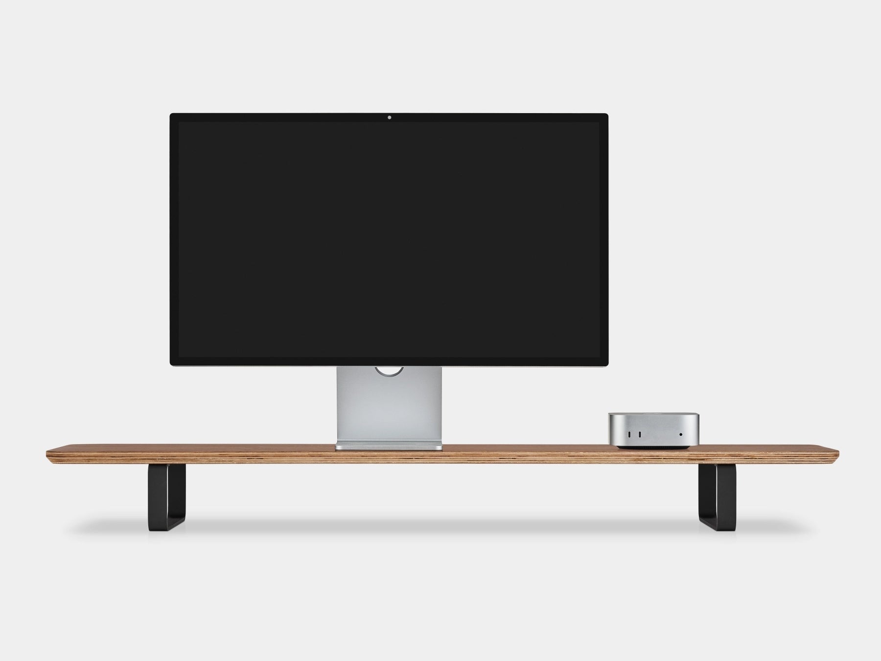 walnut veneer desk shelf with black legs - front | walnut veneer, black
