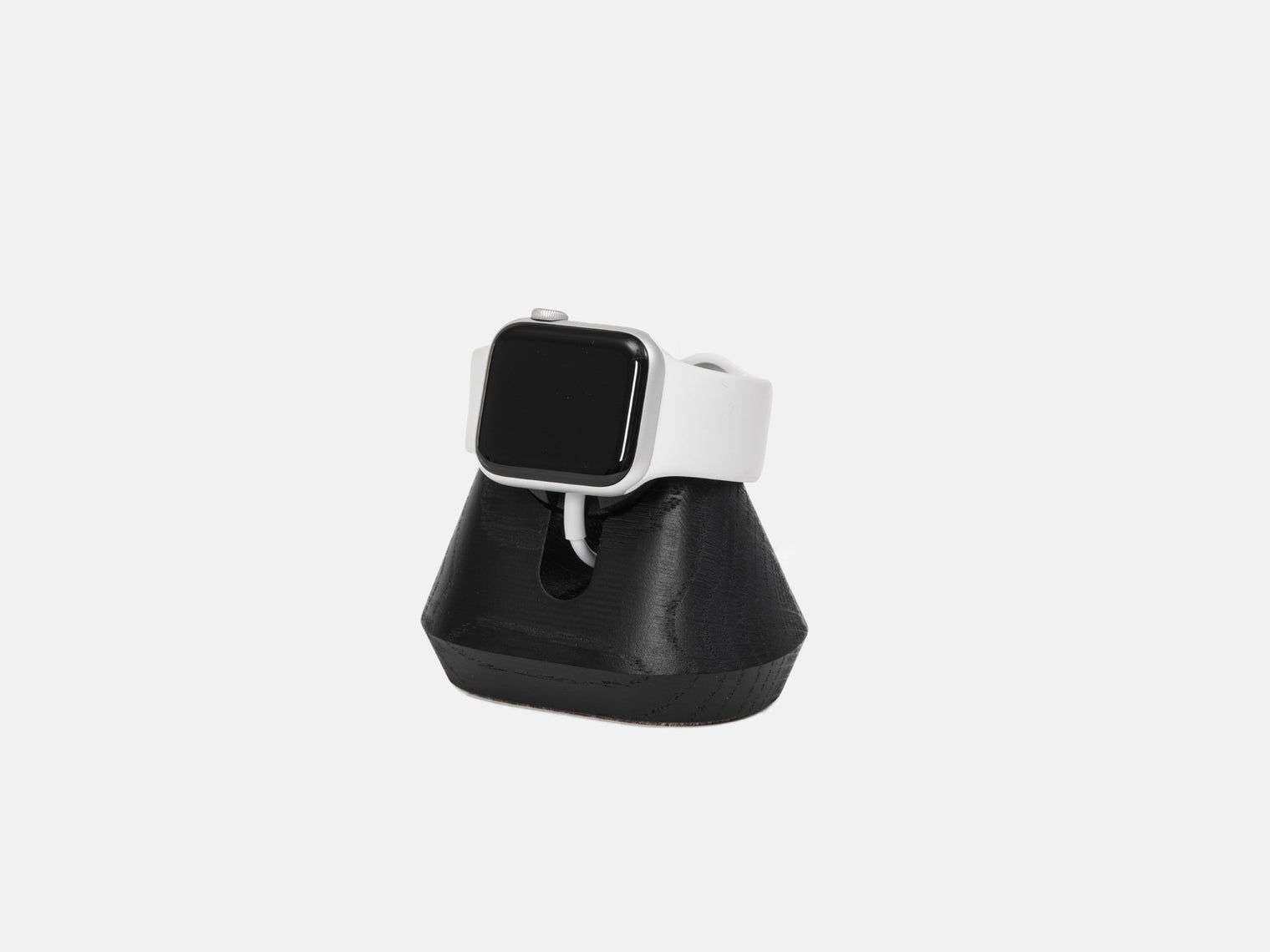 black magnetic charging apple watch stand - in use | black