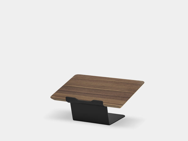 Wooden laptop stand on a white background | walnut veneer, black