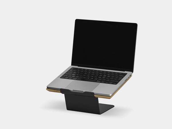 Wooden laptop stand on a white background | oak, black