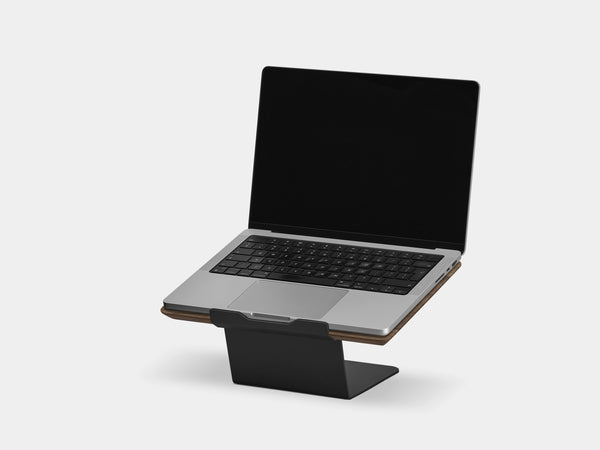 Wooden laptop stand on a white background | walnut, black