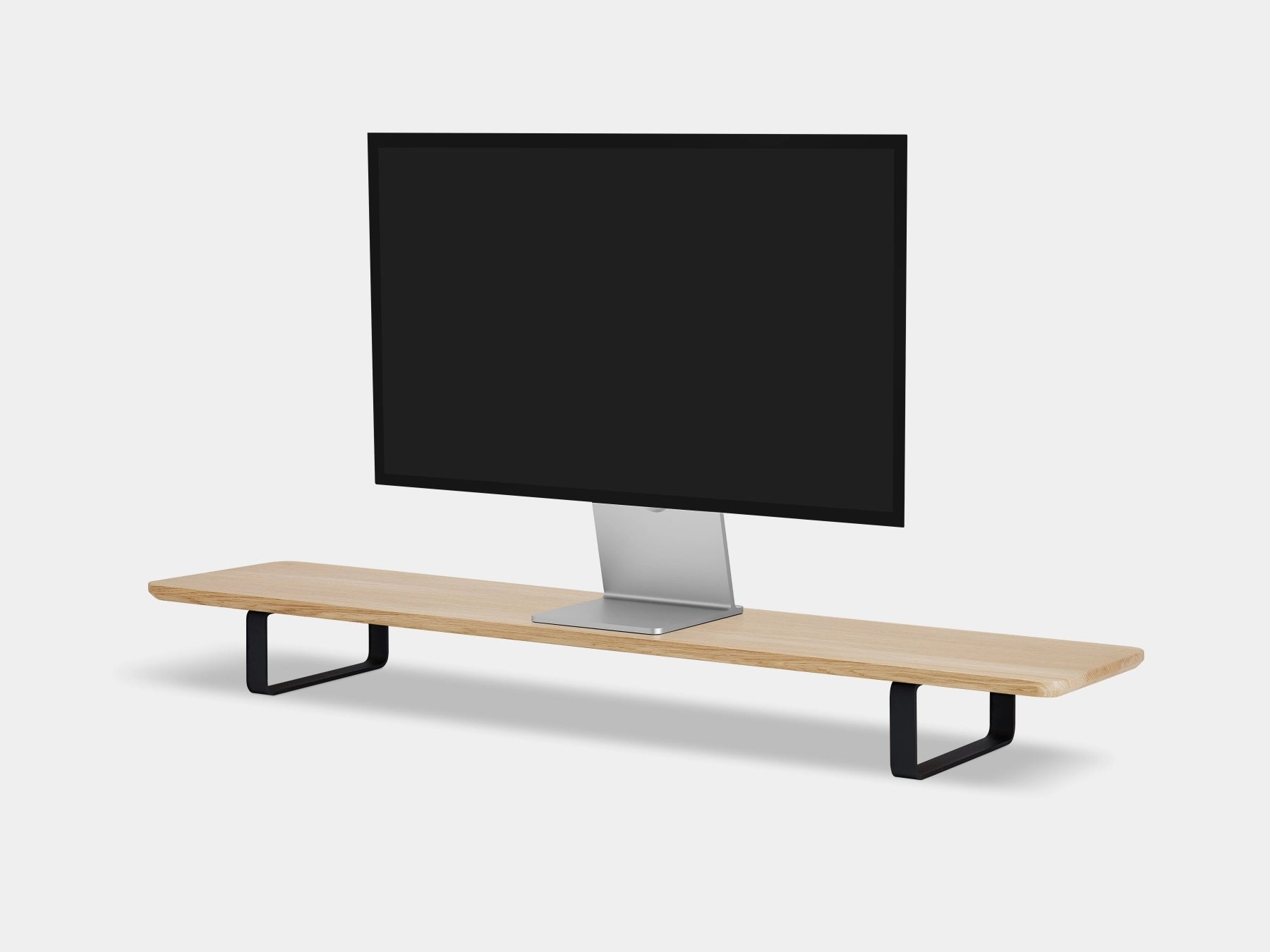 Apple display studio on oakywood desk shelf | light oak, black