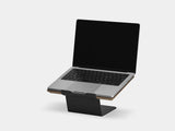 Wooden laptop stand on a white background | walnut veneer, black