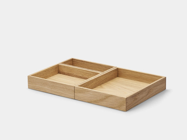 Wooden tray with compartments on a white background | oak, set
