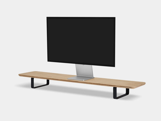 oak veneer desk shelf with black legs - front | oak veneer, black