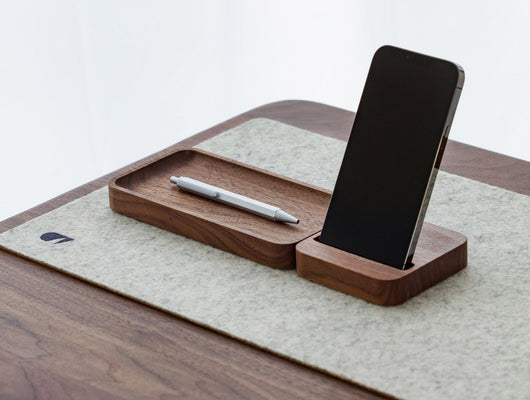 oakyblocks walnut wooden tray desk setup | -