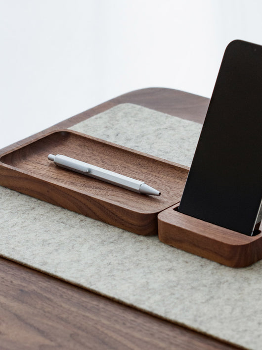 oakyblocks walnut wooden tray desk setup | -