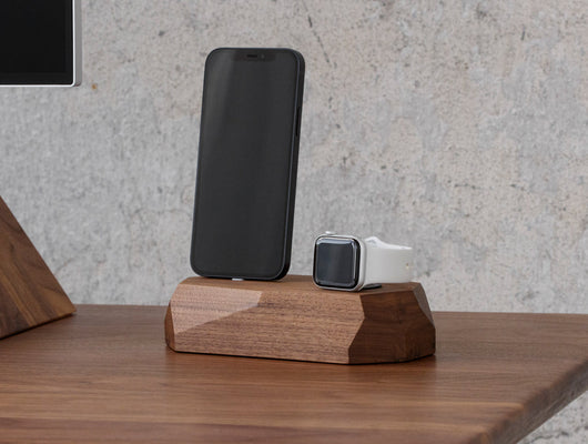 oakywood walnut wooden combo dock desk setup | walnut,