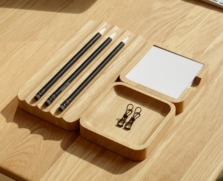 oakyblocks oak small tray desk setup | -
