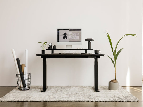 oakywood black wooden standing desk setup | black, , 