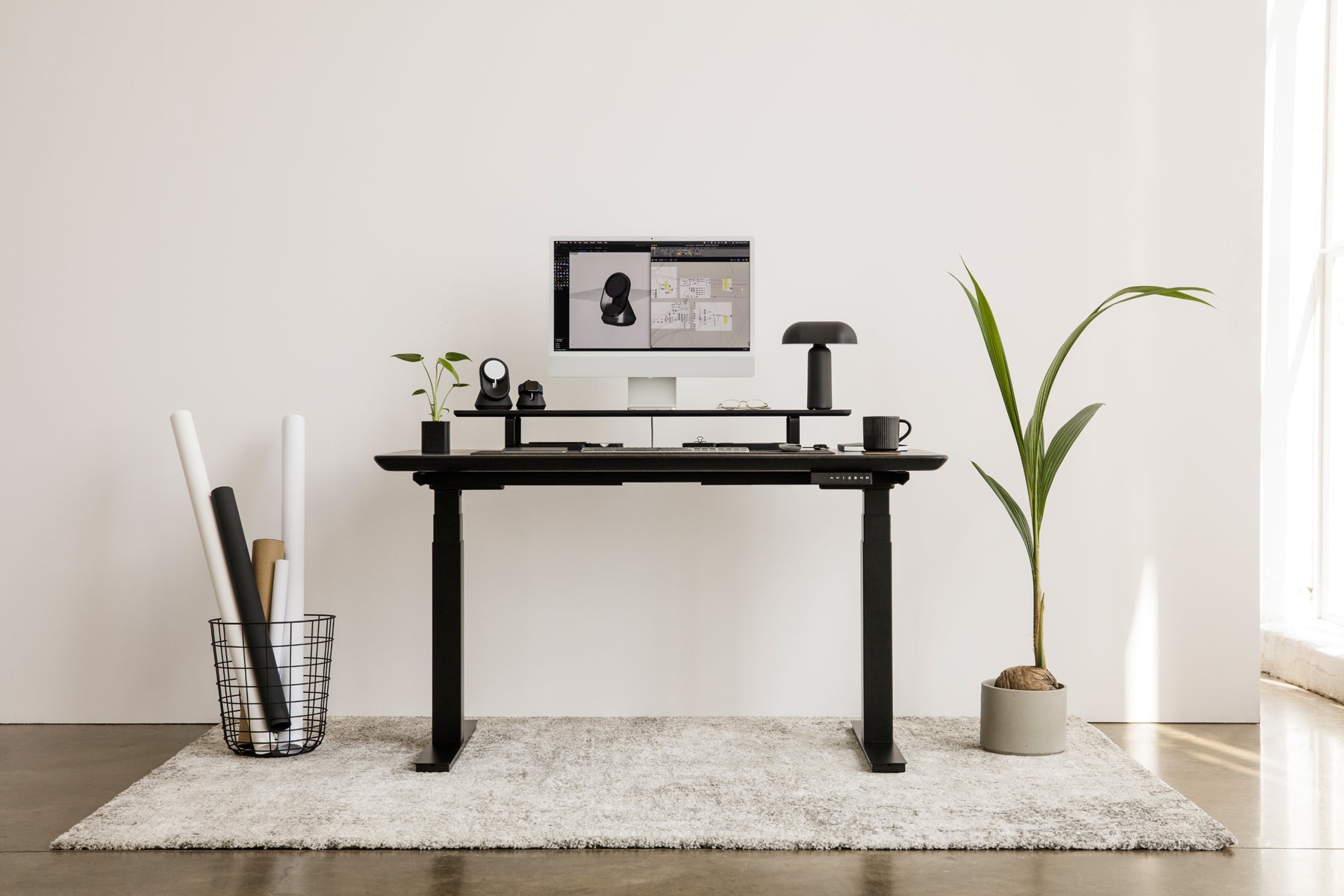 oakywood black wooden standing desk setup | black, , 