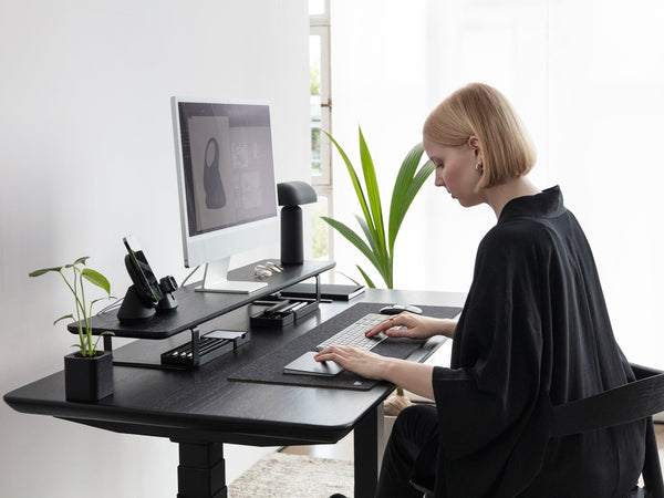 oakywood black wooden standing desk setup | black, ,
