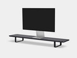 black wooden desk shelf with black legs - closeup | black, black