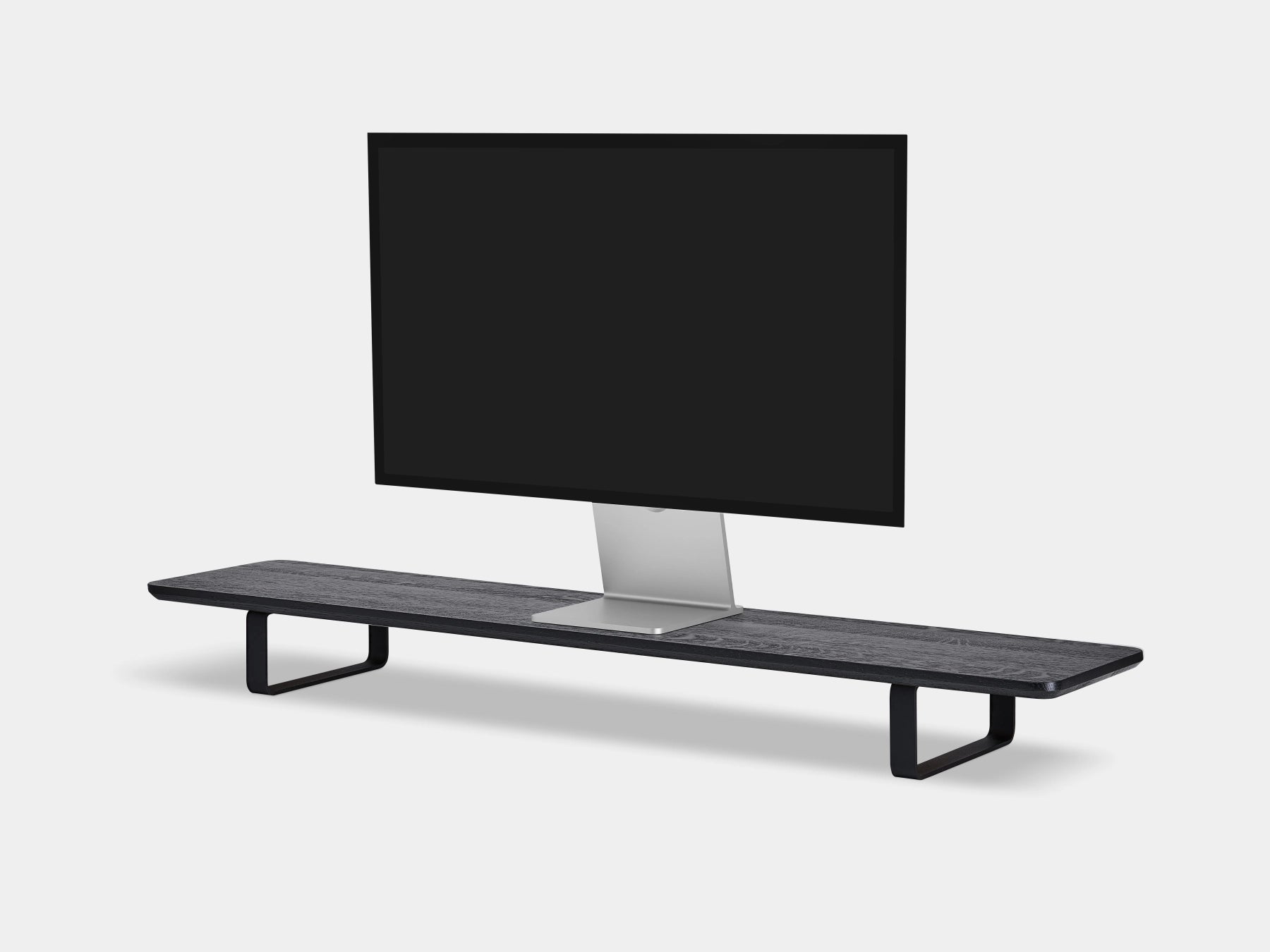 black wooden desk shelf with black legs - closeup | black, black