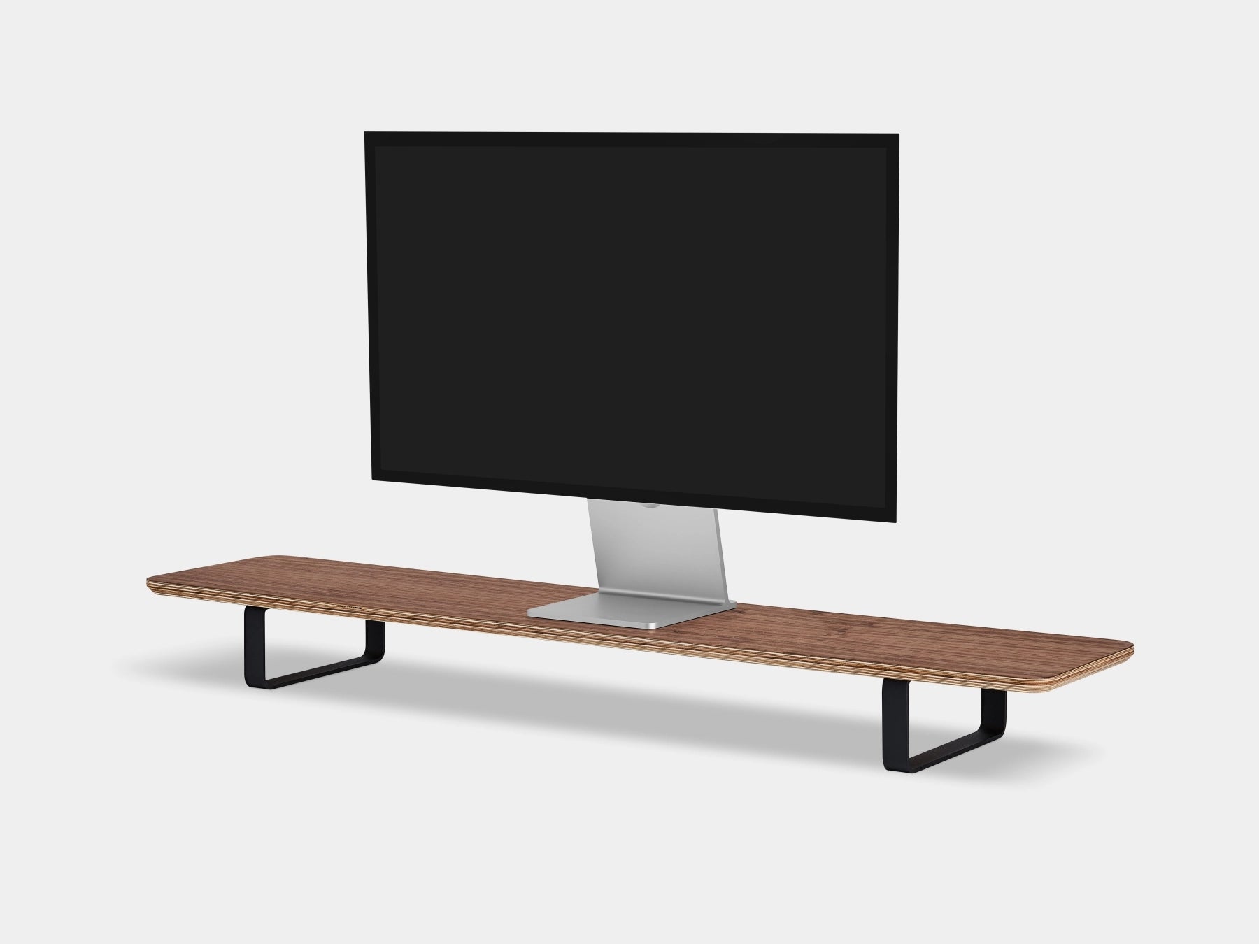 walnut veneer desk shelf with black legs - front | walnut veneer, black