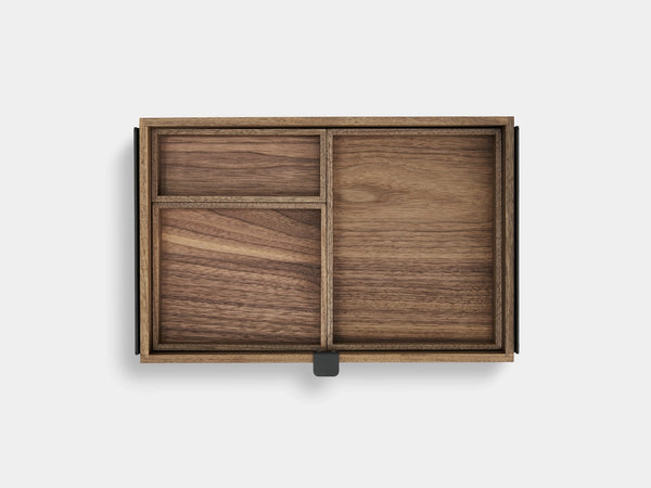 Wooden box with a divided interior on a white background | walnut,