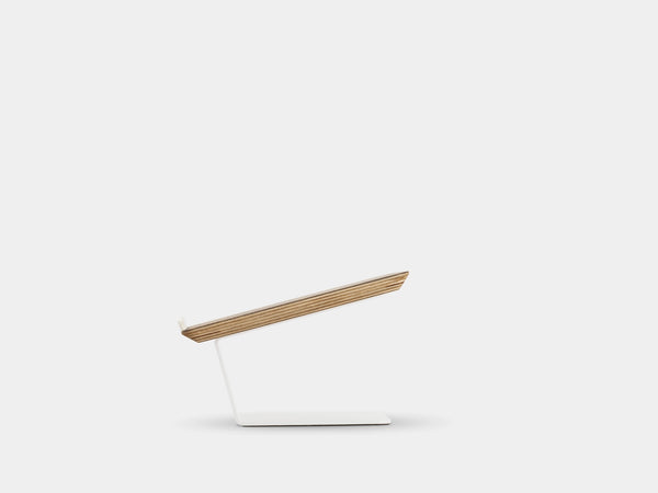 Wooden laptop stand on a white background | walnut veneer, white