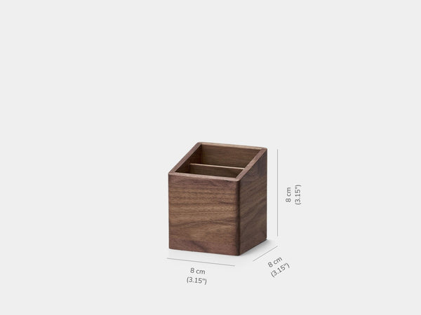Wooden pen holder with dimensions on a white background | walnut