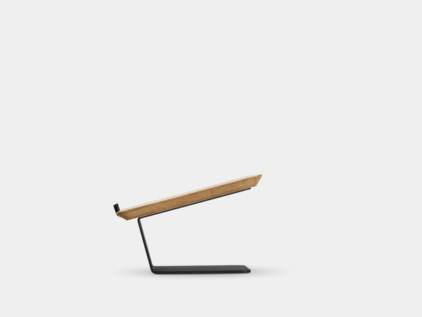 Wooden laptop stand on a white background | oak, black