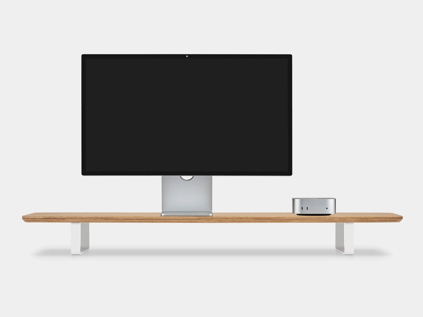 oak veneer desk shelf with white legs - front | oak veneer, white