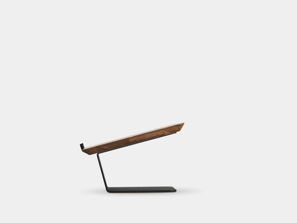 Wooden laptop stand on a white background | walnut, black
