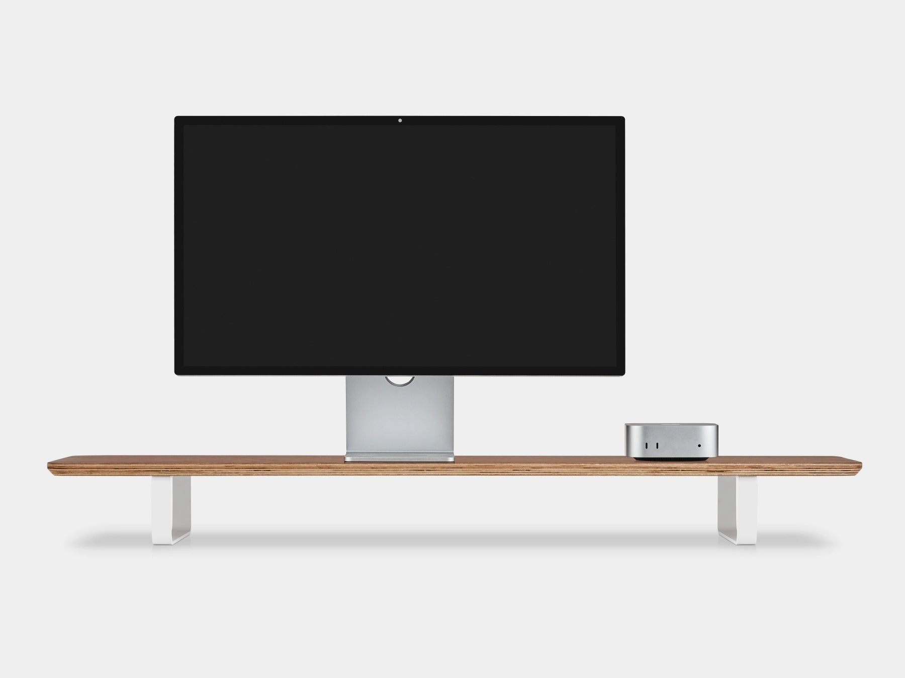 walnut veneer desk shelf with white legs - front | walnut veneer, white