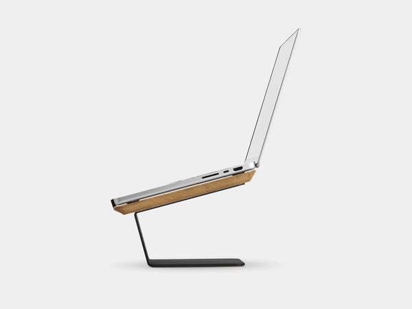 Wooden laptop stand on a white background | oak, black