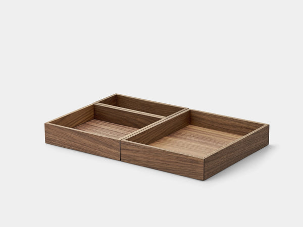 Wooden tray with compartments on a white background | walnut, set