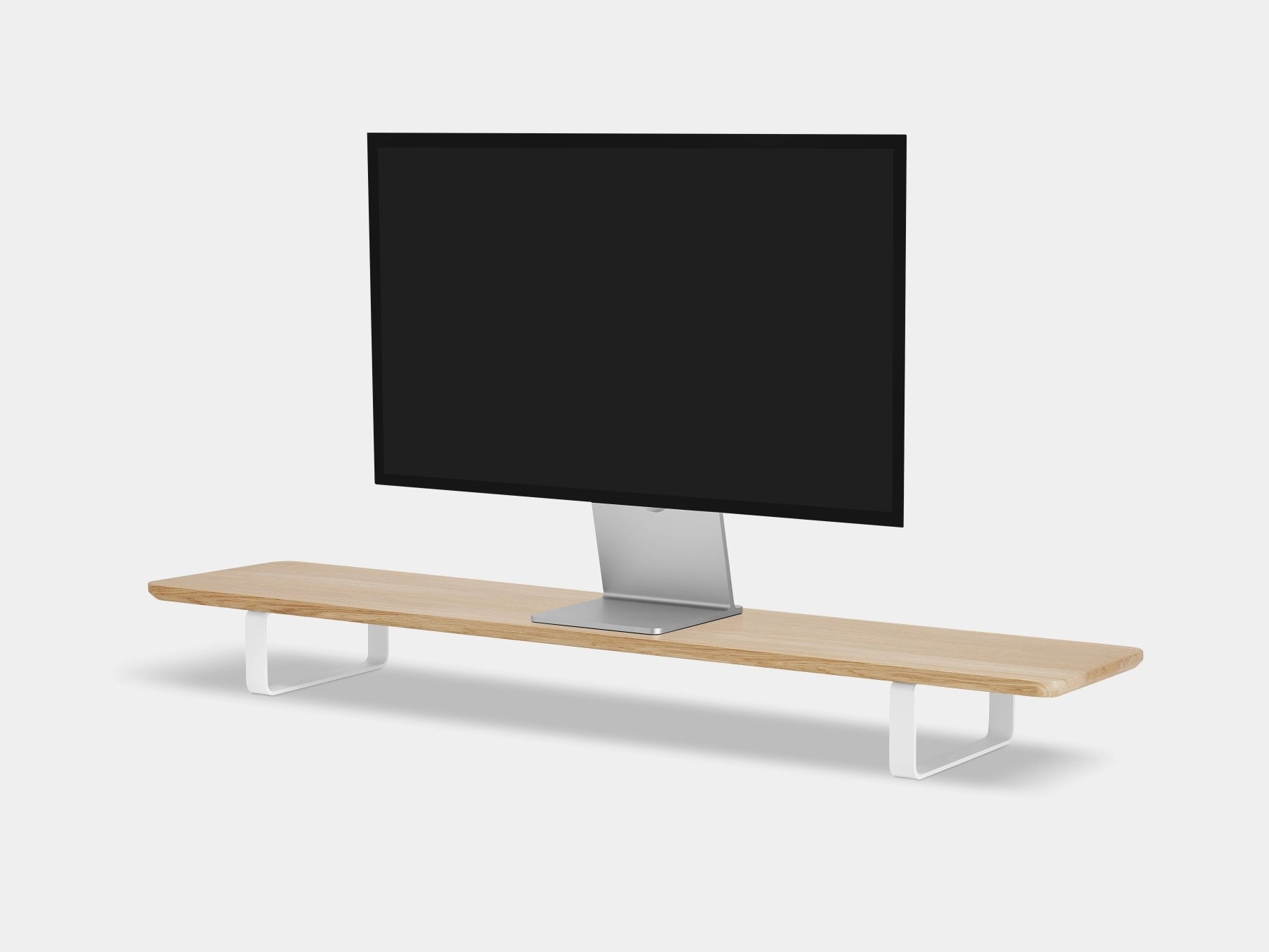 Apple display studio on oakywood desk shelf | light oak, white