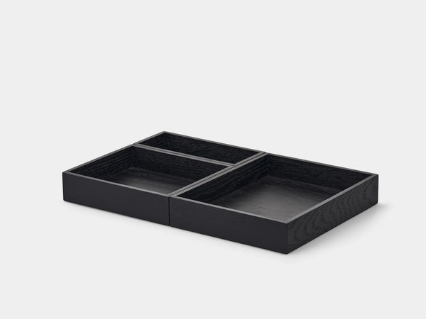 Black rectangular tray with compartments on a white background  | black,