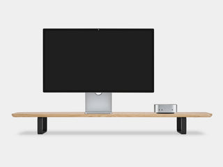 Apple display studio on oakywood desk shelf | light oak, black