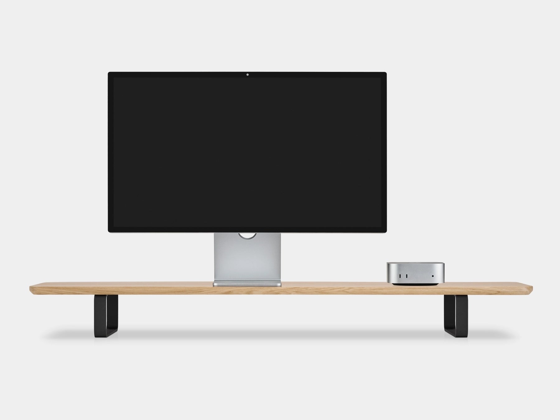 Apple display studio on oakywood desk shelf | light oak, black