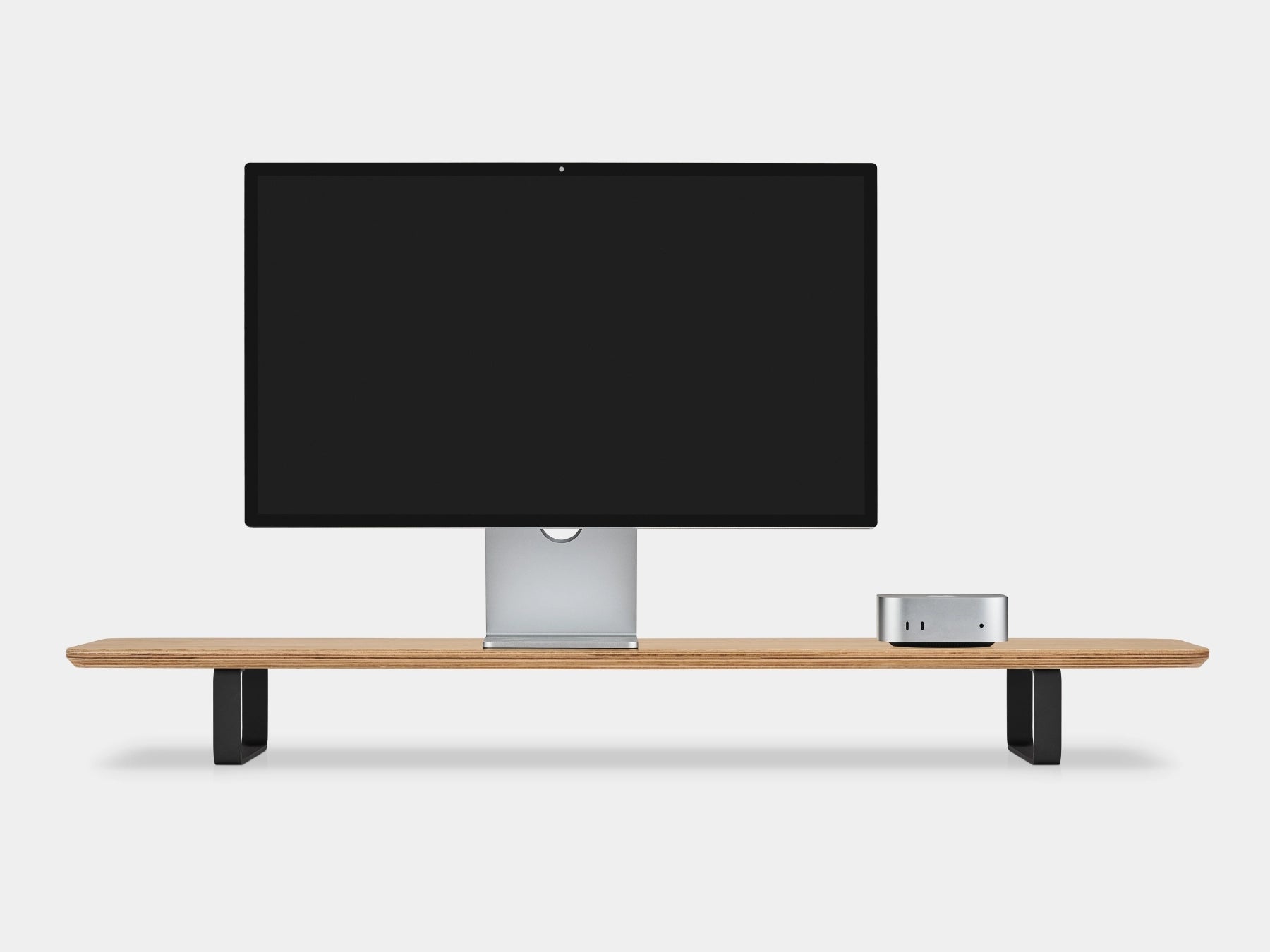 oak veneer desk shelf with black legs - front | oak veneer, black