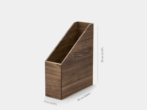 Wooden magazine holder on a white background| walnut