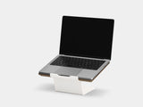 Wooden laptop stand on a white background | walnut veneer, white
