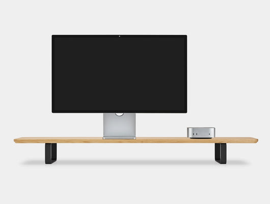 oak desk shelf with black legs - front | oak, black